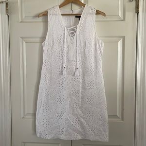 Sleeveless lace up eyelet shift by White House Black Market Sz 10